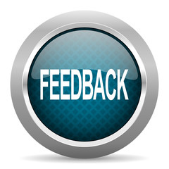 feedback blue silver chrome border icon on white background