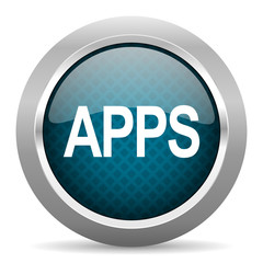 apps blue silver chrome border icon on white background