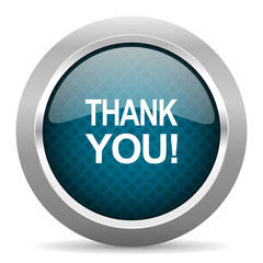 thank you blue silver chrome border icon on white background