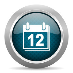 calendar blue silver chrome border icon on white background