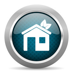 house blue silver chrome border icon on white background