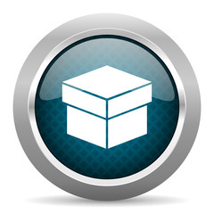 box blue silver chrome border icon on white background