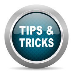 tips tricks blue silver chrome border icon on white background