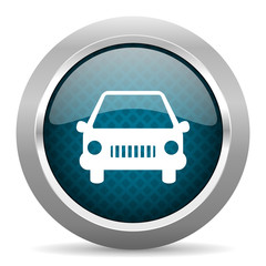 Obraz premium car blue silver chrome border icon on white background