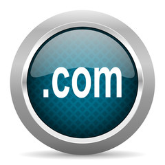 com blue silver chrome border icon on white background