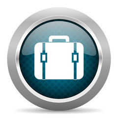 bag blue silver chrome border icon on white background