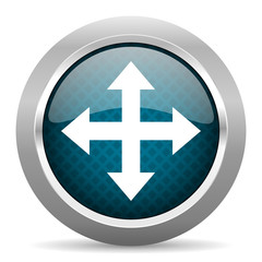 arrow blue silver chrome border icon on white background