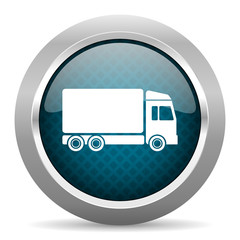 delivery blue silver chrome border icon on white background