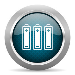 battery blue silver chrome border icon on white background