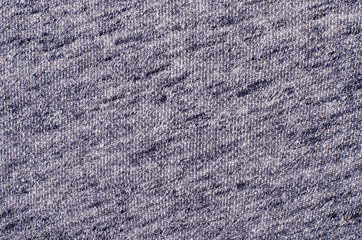 Close up on knit woolen texture. Blue woven thread as a background.