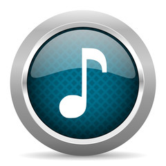 music blue silver chrome border icon on white background