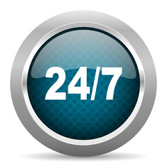 24/7 blue silver chrome border icon on white background