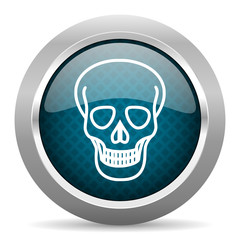 skull blue silver chrome border icon on white background