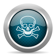 skull blue silver chrome border icon on white background