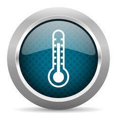 thermometer blue silver chrome border icon on white background