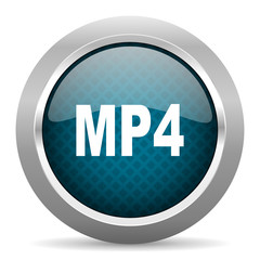 mp4 blue silver chrome border icon on white background