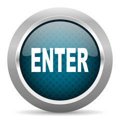 enter blue silver chrome border icon on white background