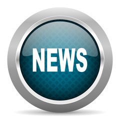 news blue silver chrome border icon on white background