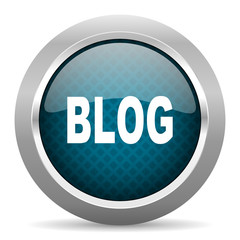 blog blue silver chrome border icon on white background