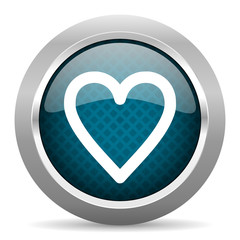 heart blue silver chrome border icon on white background