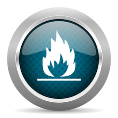 flame blue silver chrome border icon on white background