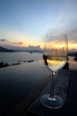 white wine with sunset