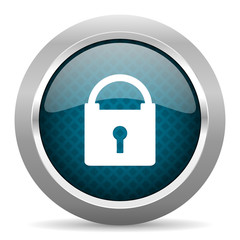 padlock blue silver chrome border icon on white background