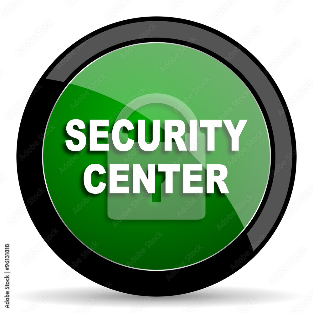 Poster security center green web glossy icon with shadow on white background