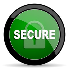 secure green web glossy icon with shadow on white background