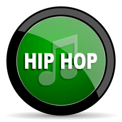 hip hop green web glossy icon with shadow on white background