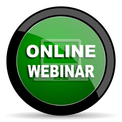 online webinar green web glossy icon with shadow on white background