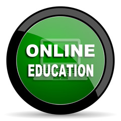 online education green web glossy icon with shadow on white background