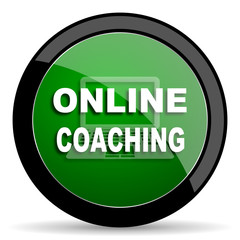 online coaching green web glossy icon with shadow on white background