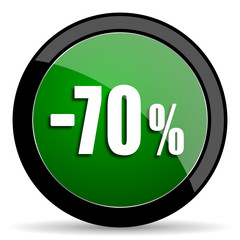 70 percent sale retail green web glossy icon with shadow on white background