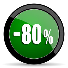 80 percent sale retail green web glossy icon with shadow on white background