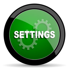 settings green web glossy icon with shadow on white background