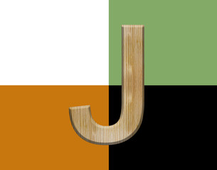 CLASSIC FONT or LETTER and colour design of ALPHABET J  in wood texture natural style