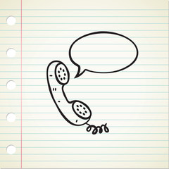 hand drawn vintage telephone with bubble speech