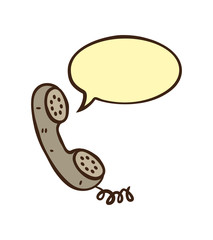 hand drawn vintage telephone with bubble speech
