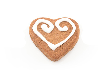Gingerbread cookies heart isolated on white