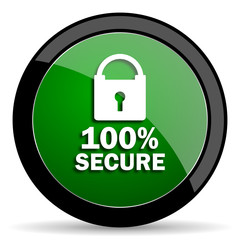 secure green web glossy icon with shadow on white background