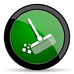 broom green web glossy icon with shadow on white background