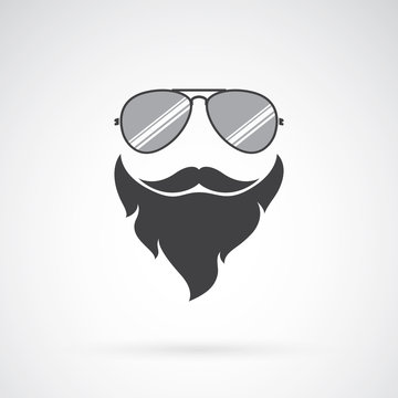 Vector image of an sunglasses and mustache and beard on white ba