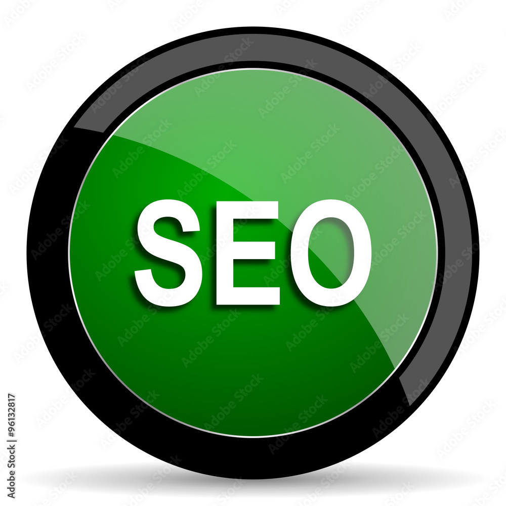 Poster seo green web glossy icon with shadow on white background