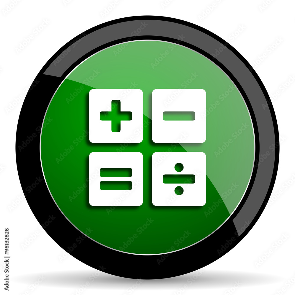 Aufkleber calculator green web glossy icon with shadow on white background
