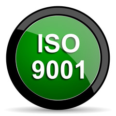 iso 9001 green web glossy icon with shadow on white background