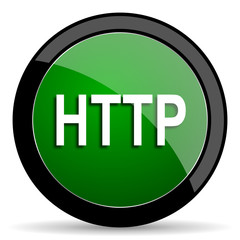 http green web glossy icon with shadow on white background