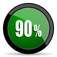 90 percent green web glossy icon with shadow on white background