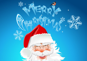 Christmas card, Santa Claus on a blue background, vector illustration