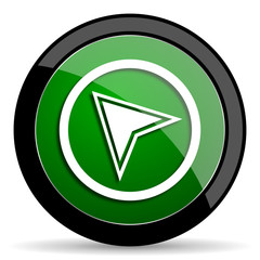 navigation green web glossy icon with shadow on white background